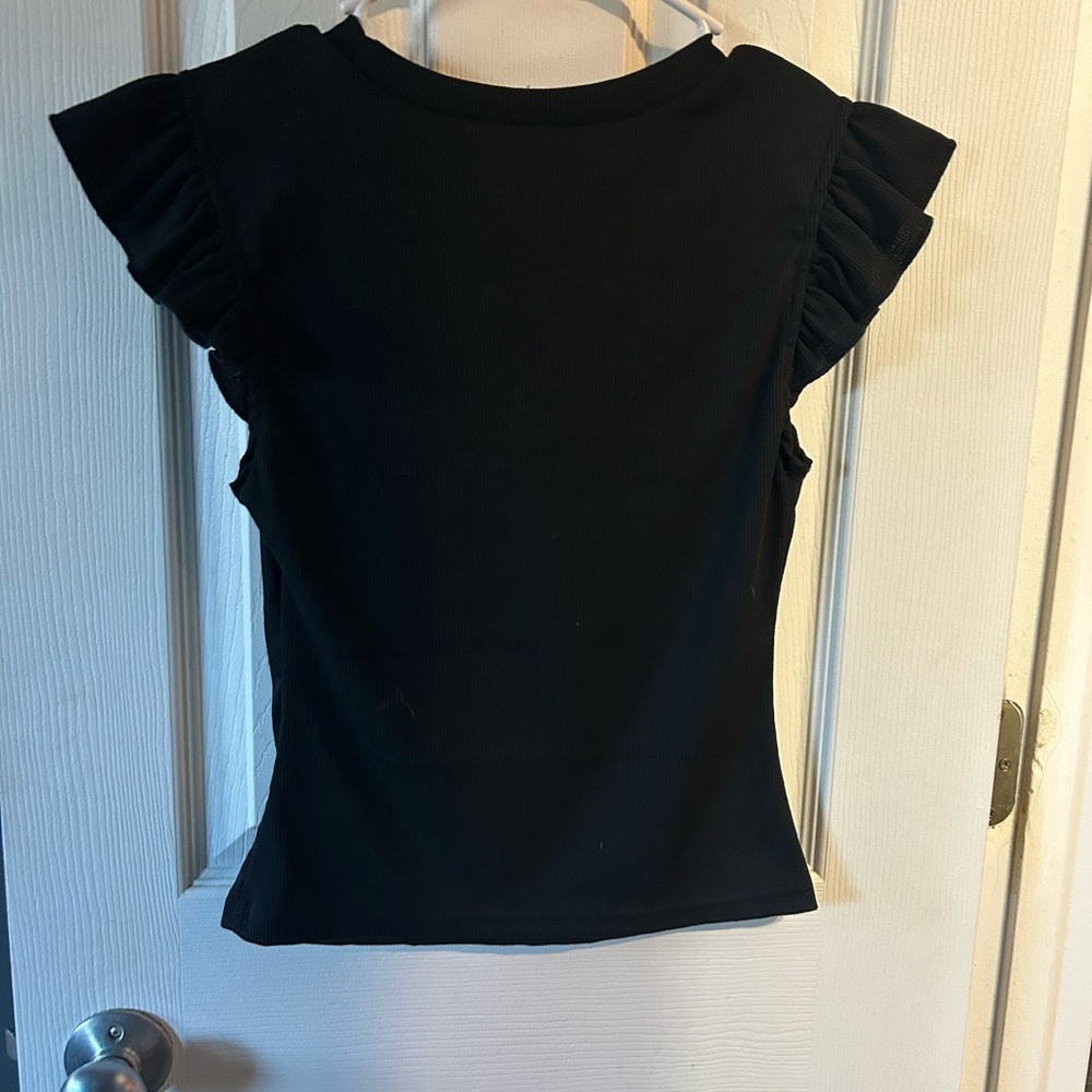 Black Ruffle Sleeve Top